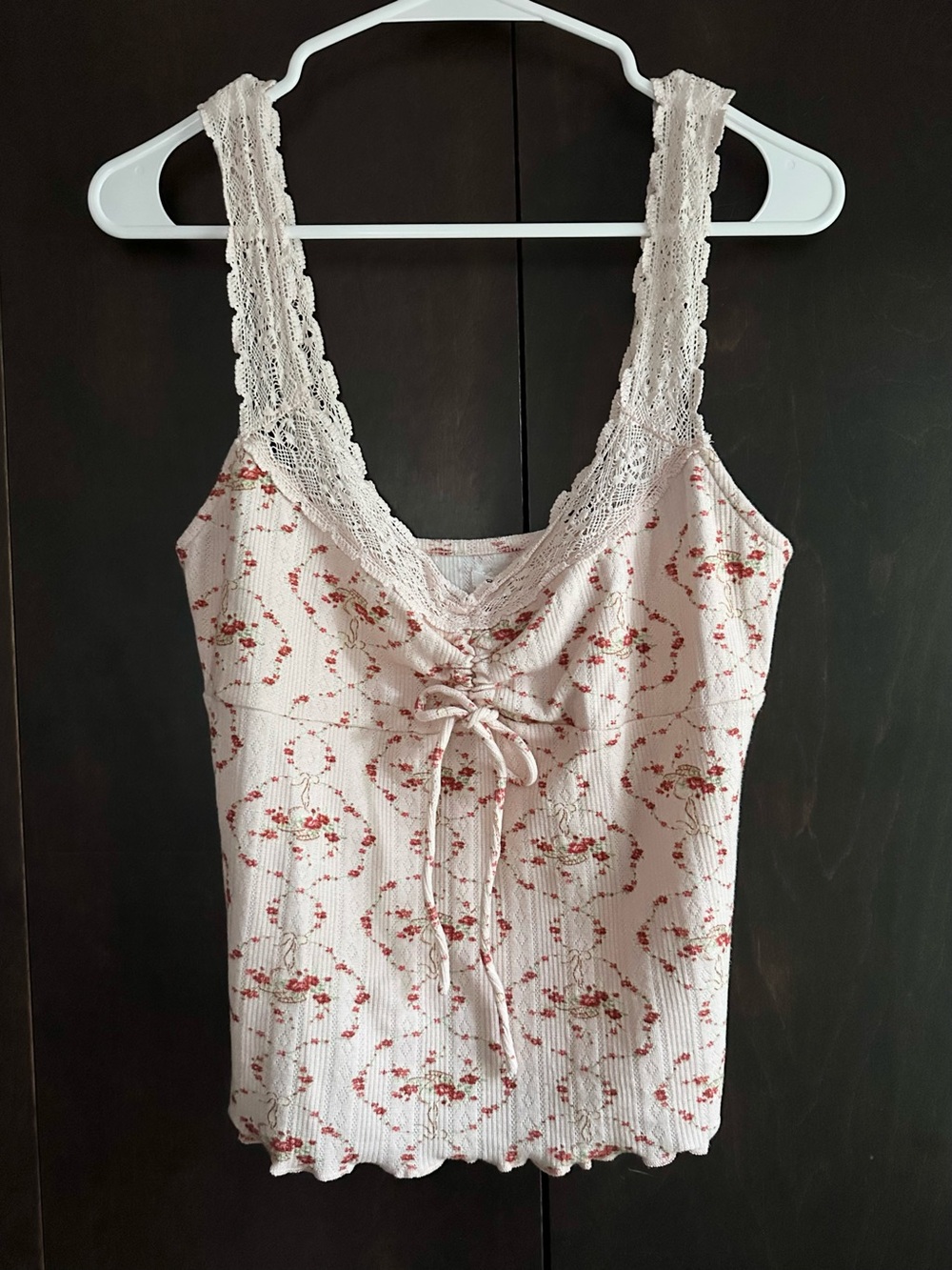 UO Kimchi Blue Blush Pink Floral Lace-Trim Tank - Picture 8 of 8